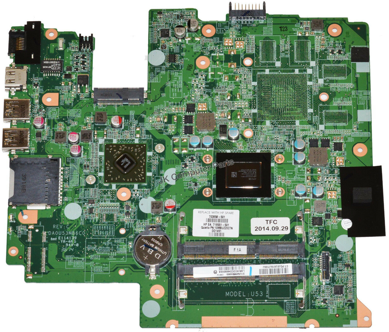 HP Sleekbook 14-B Laptop Motherboard w/ AMD A6-4455M 2.1Ghz CPU 703858-501 CPU Speed: 2.1Ghz Compatible CPU - Click Image to Close