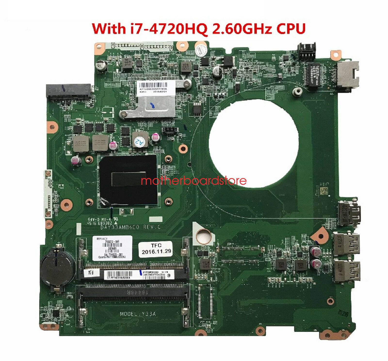 HP 17-K 17-K200 17-K214NR i7-4720HQ Motherboard 793272-001 793272-501 793272-601 Brand: HP Number of Memo